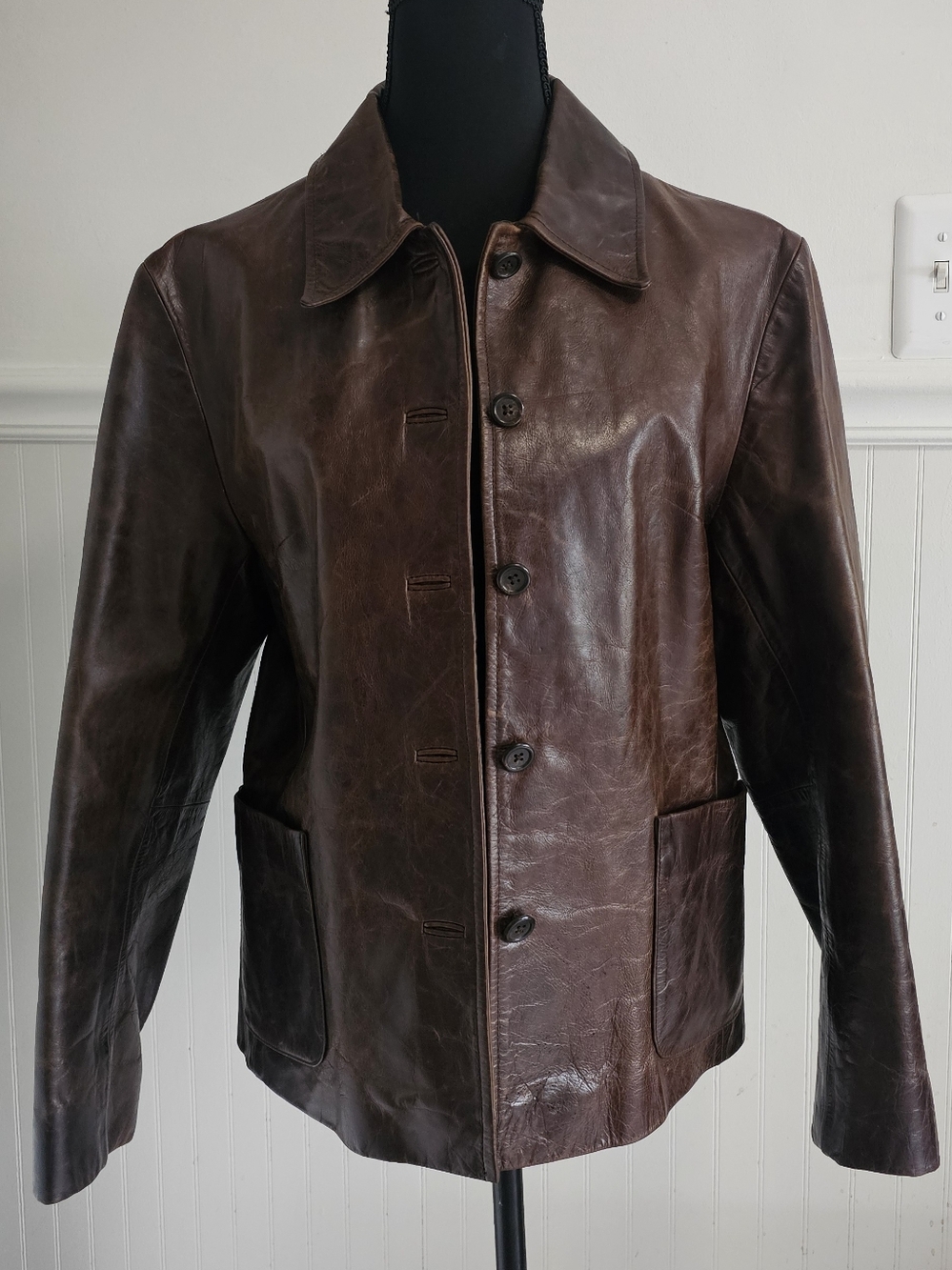 J. Crew Vintage 90's Dark Brown Leather Structured Jacket - Gorgeous! Size 12